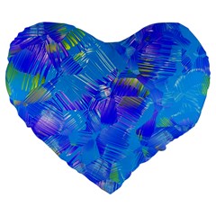 Blue Abstract Floral Paint Brush Strokes Large 19  Premium Heart Shape Cushions by SpinnyChairDesigns