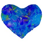 Blue Abstract Floral Paint Brush Strokes Large 19  Premium Flano Heart Shape Cushions Front