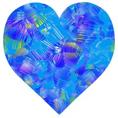 Blue Abstract Floral Paint Brush Strokes Wooden Puzzle Heart by SpinnyChairDesigns