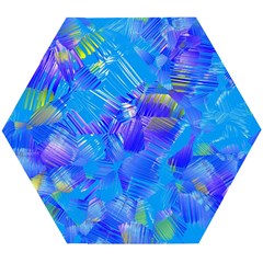 Blue Abstract Floral Paint Brush Strokes Wooden Puzzle Hexagon by SpinnyChairDesigns