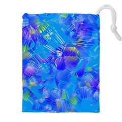 Blue Abstract Floral Paint Brush Strokes Drawstring Pouch (5xl) by SpinnyChairDesigns