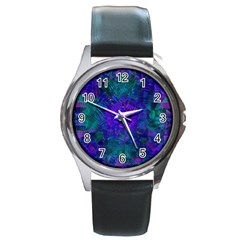 Indigo Abstract Art Round Metal Watch