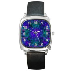 Indigo Abstract Art Square Metal Watch by SpinnyChairDesigns