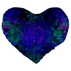 Indigo Abstract Art Large 19  Premium Flano Heart Shape Cushions by SpinnyChairDesigns