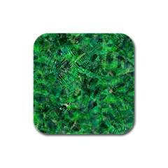 Jungle Green Abstract Art Rubber Square Coaster (4 Pack)  by SpinnyChairDesigns