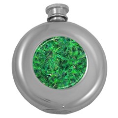 Jungle Green Abstract Art Round Hip Flask (5 Oz) by SpinnyChairDesigns