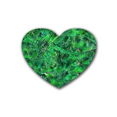 Jungle Green Abstract Art Rubber Coaster (heart)  by SpinnyChairDesigns