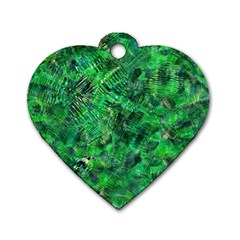 Jungle Green Abstract Art Dog Tag Heart (two Sides) by SpinnyChairDesigns