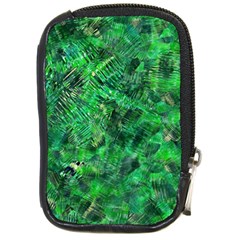 Jungle Green Abstract Art Compact Camera Leather Case by SpinnyChairDesigns