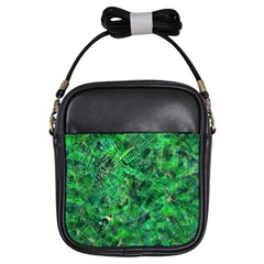 Jungle Green Abstract Art Girls Sling Bag by SpinnyChairDesigns