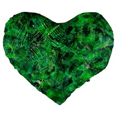 Jungle Green Abstract Art Large 19  Premium Flano Heart Shape Cushions by SpinnyChairDesigns