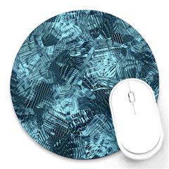 Teal Turquoise Abstract Art Round Mousepads by SpinnyChairDesigns