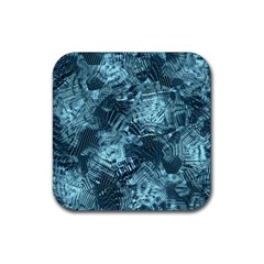 Teal Turquoise Abstract Art Rubber Coaster (square)  by SpinnyChairDesigns