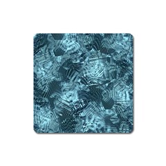 Teal Turquoise Abstract Art Square Magnet by SpinnyChairDesigns