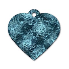 Teal Turquoise Abstract Art Dog Tag Heart (one Side) by SpinnyChairDesigns