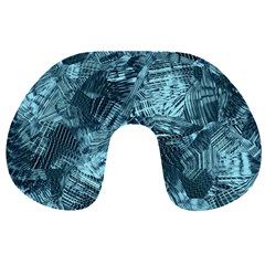 Teal Turquoise Abstract Art Travel Neck Pillow by SpinnyChairDesigns