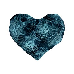 Teal Turquoise Abstract Art Standard 16  Premium Flano Heart Shape Cushions by SpinnyChairDesigns