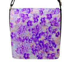 Purple Spring Flowers Flap Closure Messenger Bag (l) by DinkovaArt