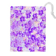 Purple Spring Flowers Drawstring Pouch (5xl) by DinkovaArt