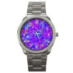 Fuchsia Magenta Abstract Art Sport Metal Watch by SpinnyChairDesigns