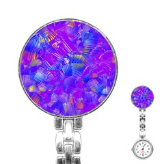 Fuchsia Magenta Abstract Art Stainless Steel Nurses Watch by SpinnyChairDesigns