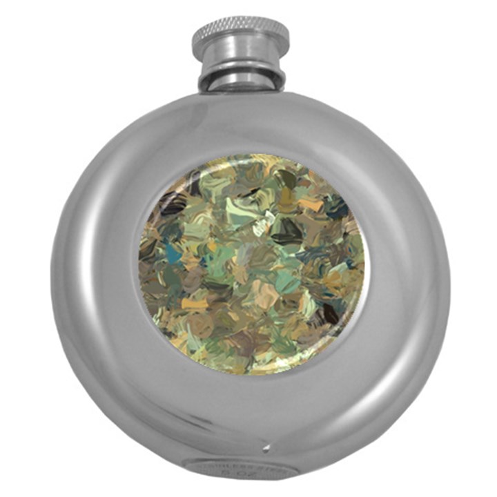 Earth Colors Abstract Art Round Hip Flask (5 oz)