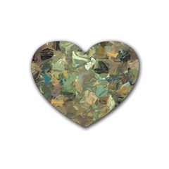 Earth Colors Abstract Art Rubber Coaster (heart)  by SpinnyChairDesigns