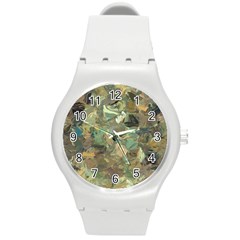 Earth Colors Abstract Art Round Plastic Sport Watch (m) by SpinnyChairDesigns