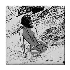 Beauty At The Beach, Bikini Girl Bathing In Bay Tile Coaster by Casemiro