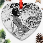 Beauty at the beach, bikini girl bathing in bay Ornament (Heart) Front