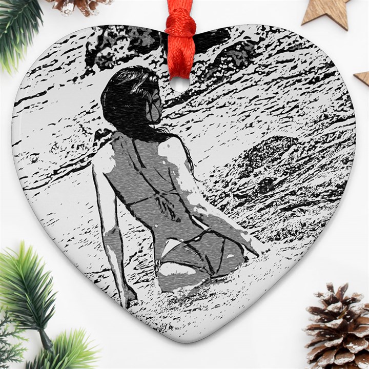 Beauty at the beach, bikini girl bathing in bay Ornament (Heart)