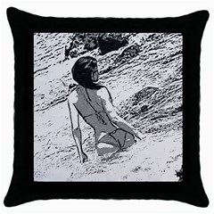 Beauty At The Beach, Bikini Girl Bathing In Bay Throw Pillow Case (black) by Casemiro