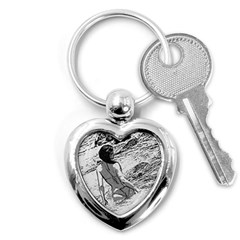 Beauty At The Beach, Bikini Girl Bathing In Bay Key Chain (heart) by Casemiro