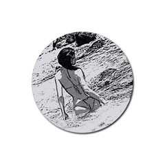 Beauty At The Beach, Bikini Girl Bathing In Bay Rubber Coaster (round)  by Casemiro