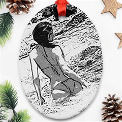 Beauty At The Beach, Bikini Girl Bathing In Bay Oval Ornament (two Sides) by Casemiro