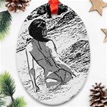 Beauty at the beach, bikini girl bathing in bay Oval Ornament (Two Sides) Front