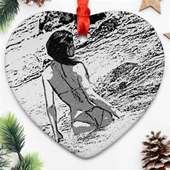 Beauty At The Beach, Bikini Girl Bathing In Bay Heart Ornament (two Sides) by Casemiro