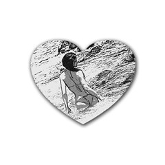 Beauty At The Beach, Bikini Girl Bathing In Bay Rubber Coaster (heart)  by Casemiro