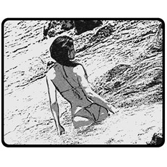 Beauty At The Beach, Bikini Girl Bathing In Bay Fleece Blanket (medium)  by Casemiro