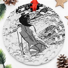 Beauty At The Beach, Bikini Girl Bathing In Bay Ornament (round Filigree) by Casemiro