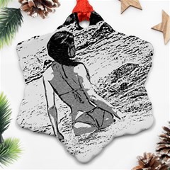 Beauty At The Beach, Bikini Girl Bathing In Bay Ornament (snowflake) by Casemiro