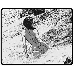 Beauty At The Beach, Bikini Girl Bathing In Bay Double Sided Fleece Blanket (medium)  by Casemiro