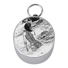 Beauty At The Beach, Bikini Girl Bathing In Bay Mini Silver Compasses by Casemiro