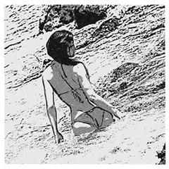 Beauty At The Beach, Bikini Girl Bathing In Bay Wooden Puzzle Square by Casemiro