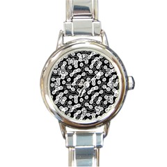 Black And White Abstract Art Round Italian Charm Watch by SpinnyChairDesigns