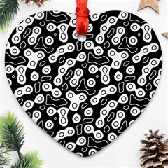 Black And White Abstract Art Ornament (heart) by SpinnyChairDesigns