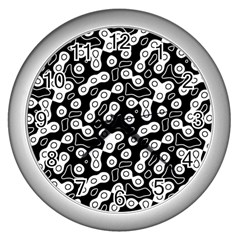 Black And White Abstract Art Wall Clock (silver) by SpinnyChairDesigns