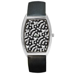 Black And White Abstract Art Barrel Style Metal Watch by SpinnyChairDesigns