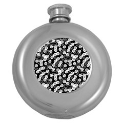 Black And White Abstract Art Round Hip Flask (5 Oz) by SpinnyChairDesigns