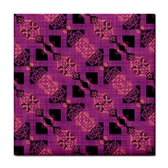 Fuchsia Black Abstract Checkered Stripes  Tile Coaster